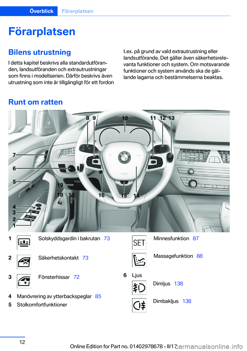 BMW 5 SERIES 2017  InstruktionsbÖcker (in Swedish) �F�