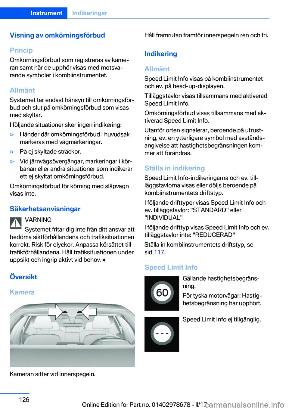 BMW 5 SERIES 2017  InstruktionsbÖcker (in Swedish) �V�i�s�n�i�n�g��a�v��o�m�k�