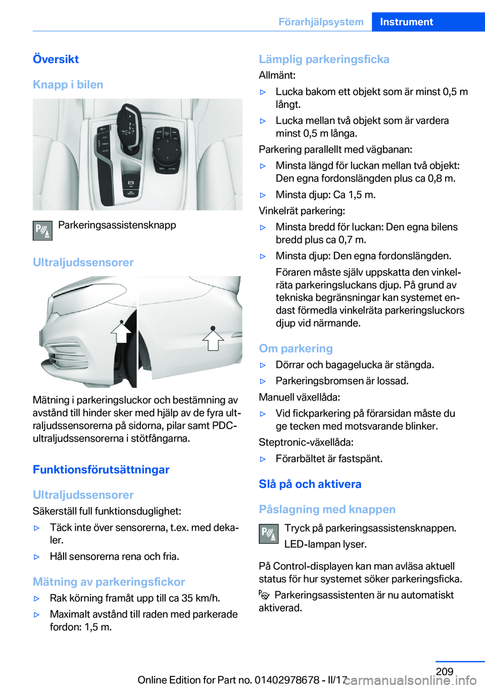 BMW 5 SERIES 2017  InstruktionsbÖcker (in Swedish) �