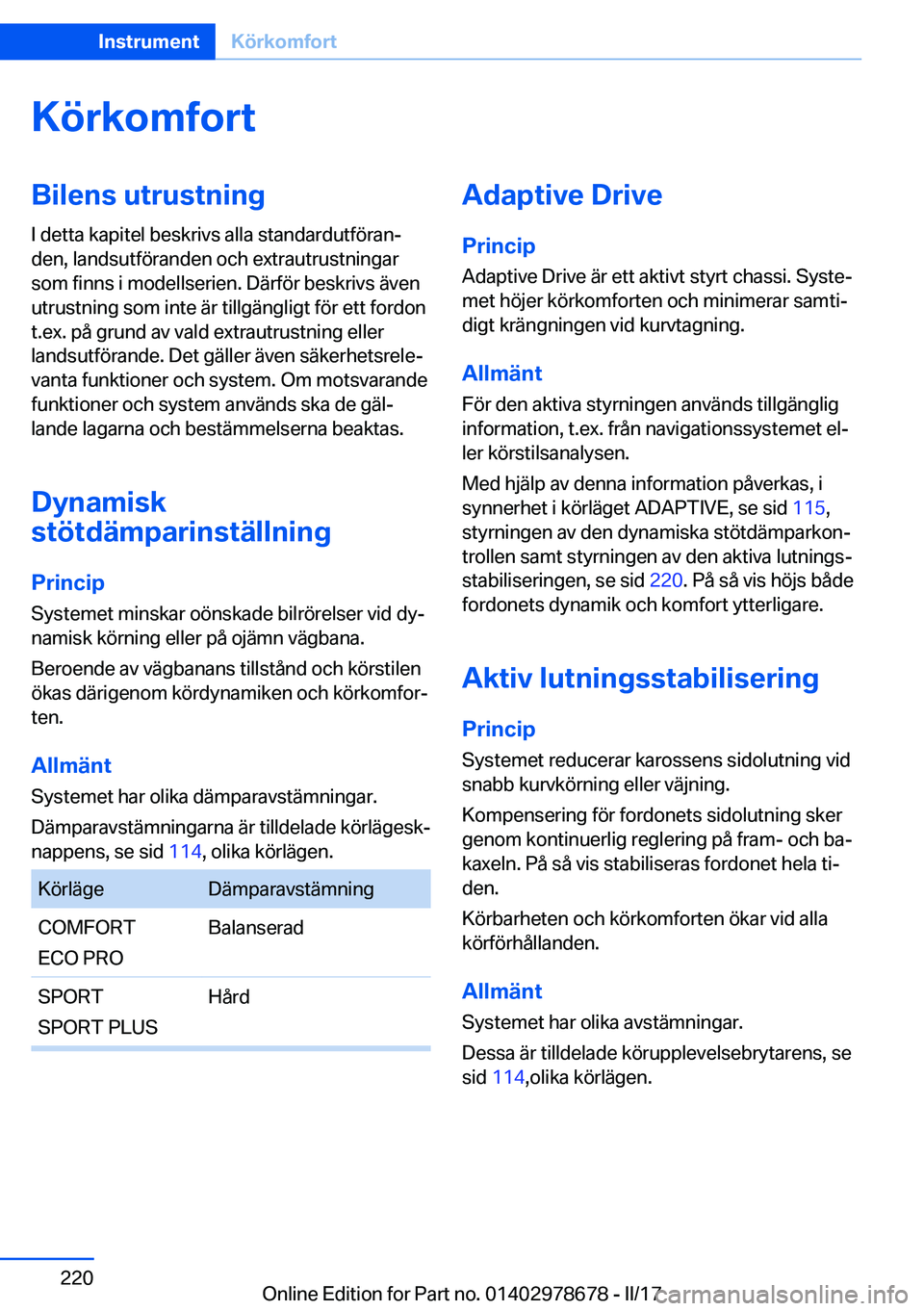 BMW 5 SERIES 2017  InstruktionsbÖcker (in Swedish) �K�