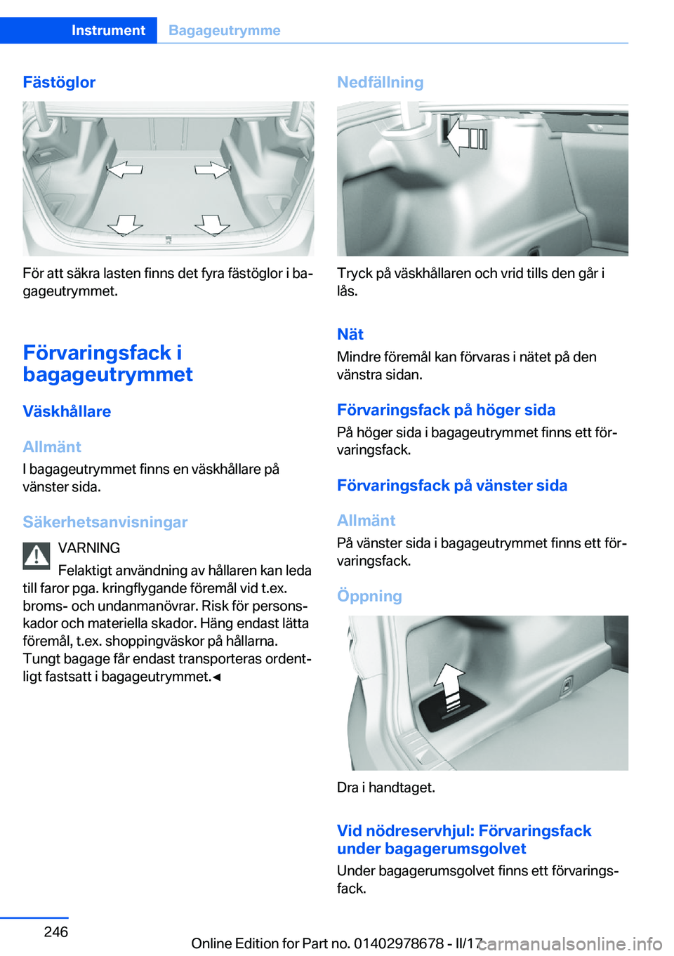 BMW 5 SERIES 2017  InstruktionsbÖcker (in Swedish) �F�ä�s�t�