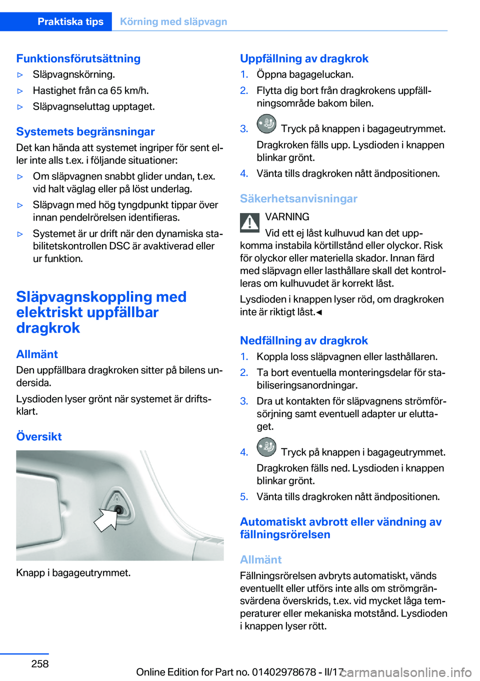 BMW 5 SERIES 2017  InstruktionsbÖcker (in Swedish) �F�u�n�k�t�i�o�n�s�f�