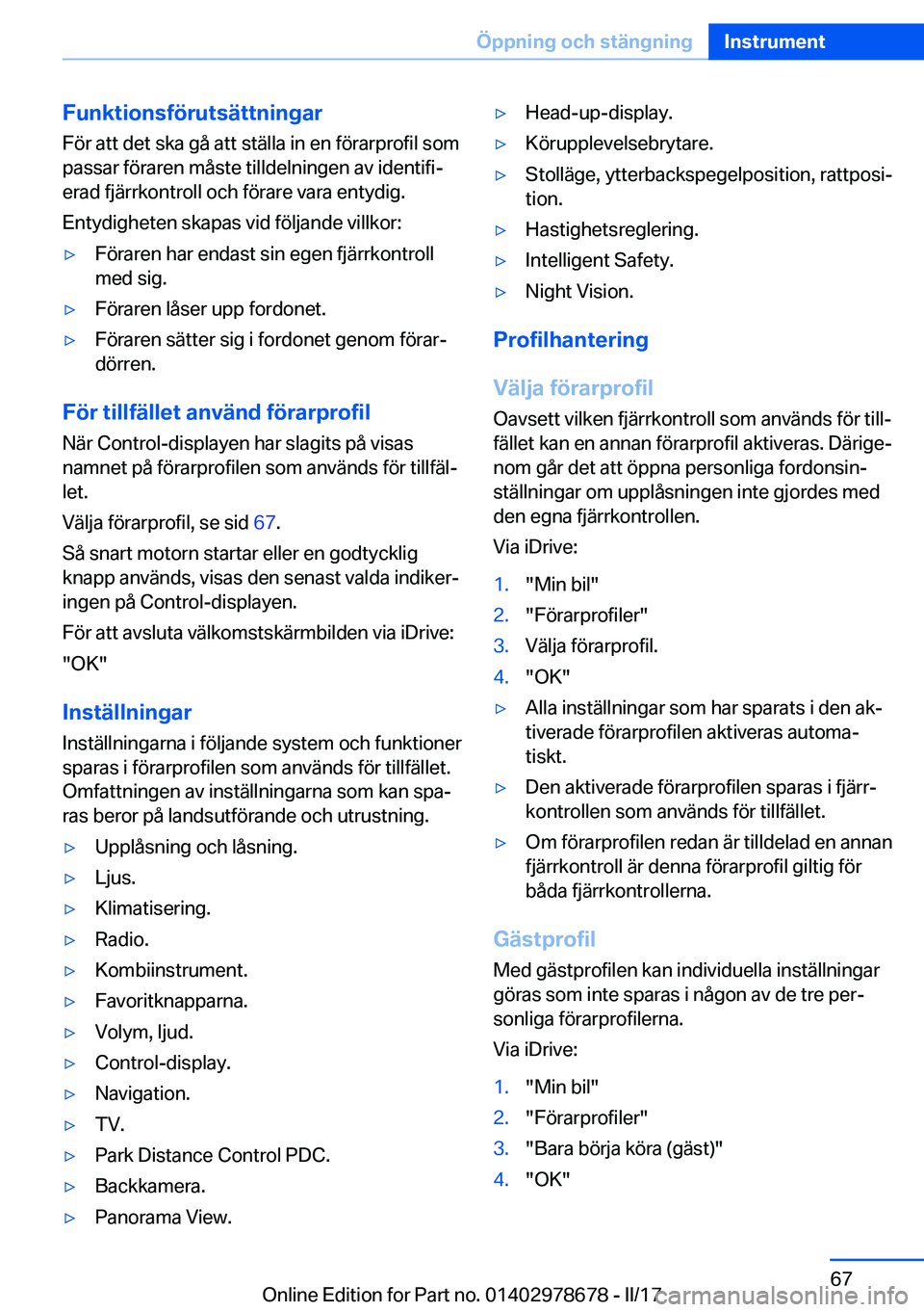 BMW 5 SERIES 2017  InstruktionsbÖcker (in Swedish) �F�u�n�k�t�i�o�n�s�f�