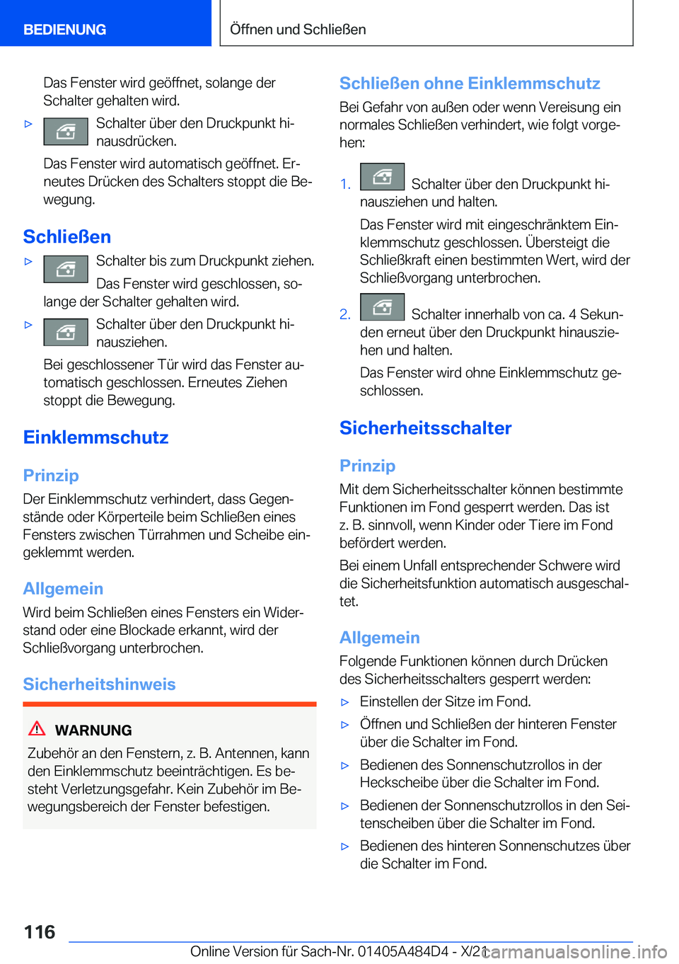 BMW 7 SERIES 2022  Betriebsanleitungen (in German) �D�a�s��F�e�n�s�t�e�r��w�i�r�d��g�e�