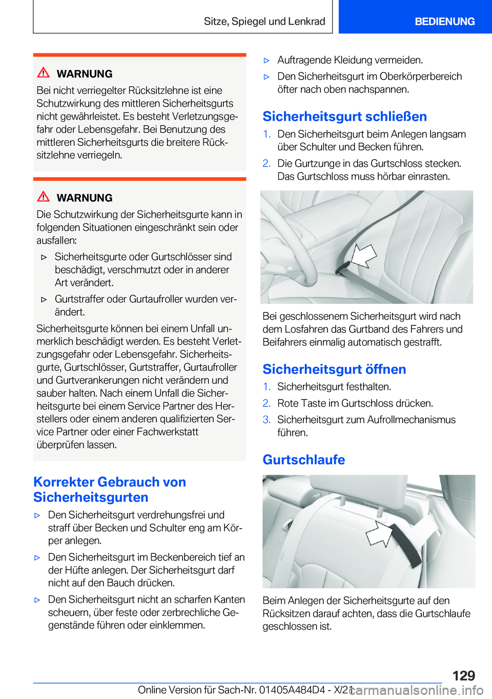 BMW 7 SERIES 2022  Betriebsanleitungen (in German) �W�A�R�N�U�N�G
�B�e�i��n�i�c�h�t��v�e�r�r�i�e�g�e�l�t�e�r��R�