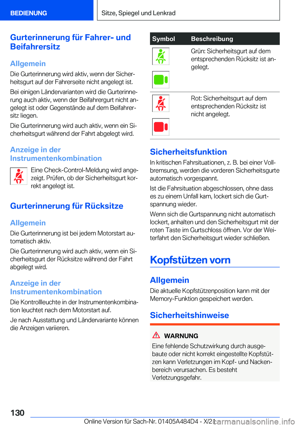 BMW 7 SERIES 2022  Betriebsanleitungen (in German) �G�u�r�t�e�r�i�n�n�e�r�u�n�g��f�