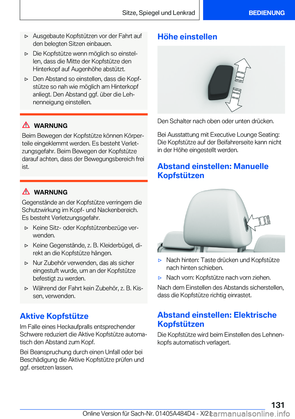 BMW 7 SERIES 2022  Betriebsanleitungen (in German) 'x�A�u�s�g�e�b�a�u�t�e��K�o�p�f�s�t�