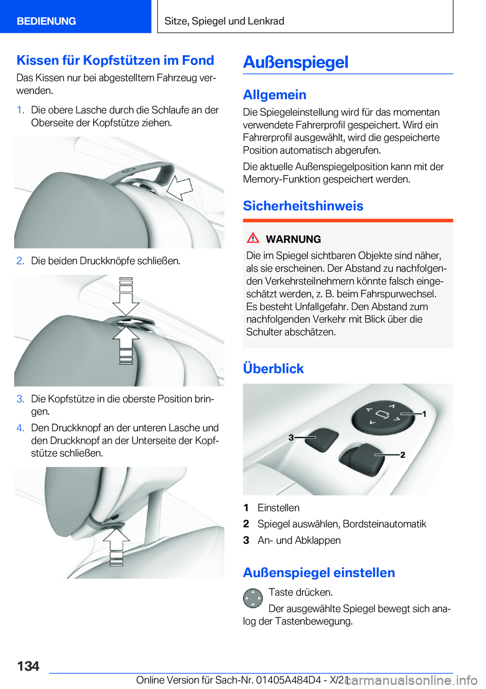 BMW 7 SERIES 2022  Betriebsanleitungen (in German) �K�i�s�s�e�n��f�