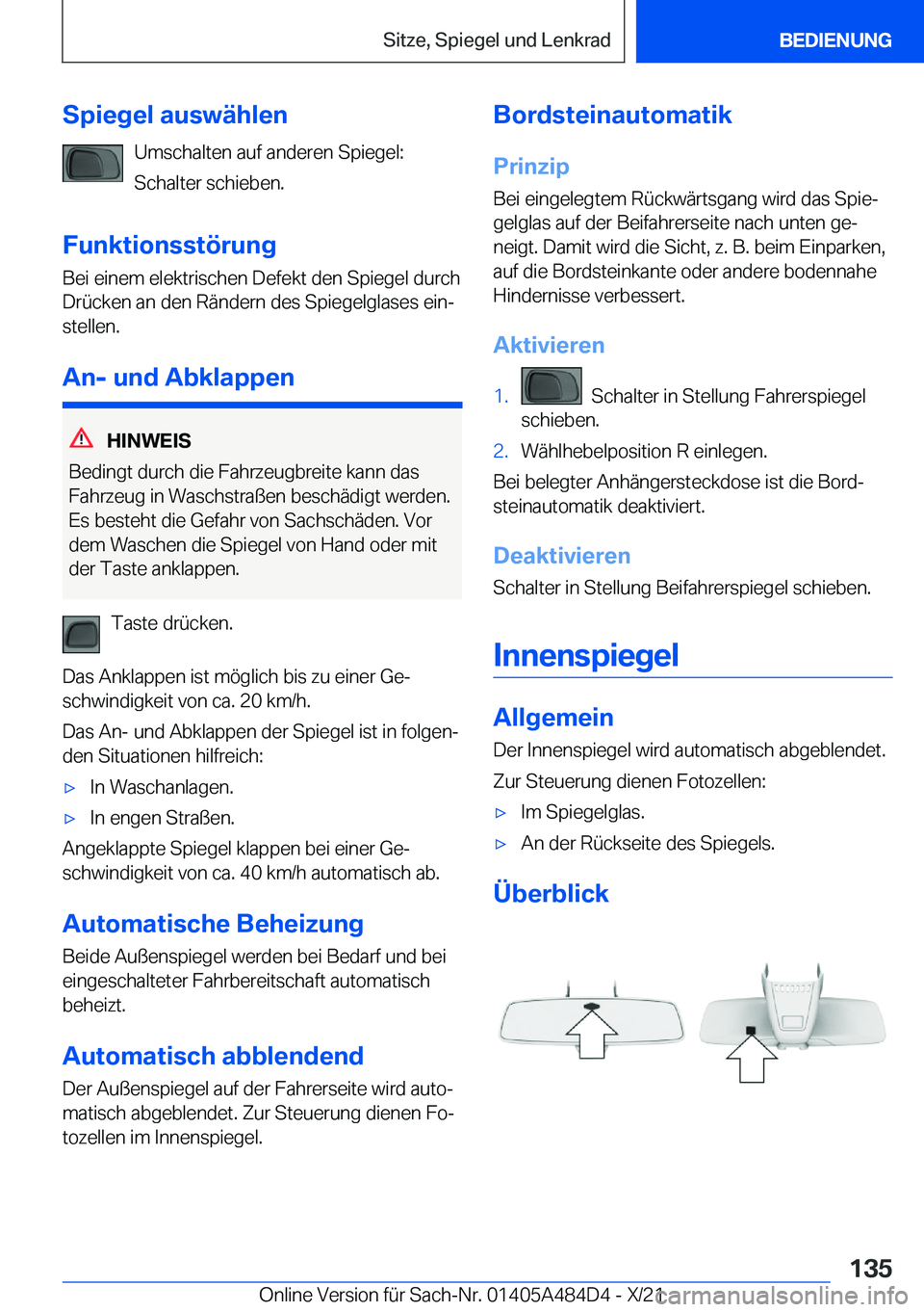 BMW 7 SERIES 2022  Betriebsanleitungen (in German) �S�p�i�e�g�e�l��a�u�s�w�