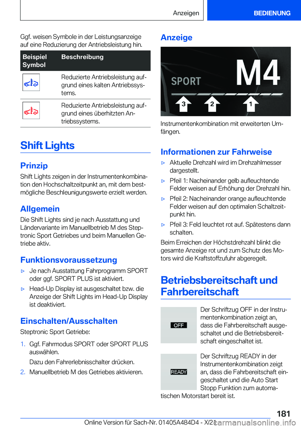 BMW 7 SERIES 2022  Betriebsanleitungen (in German) �G�g�f�.��w�e�i�s�e�n��S�y�m�b�o�l�e��i�n��d�e�r��L�e�i�s�t�u�n�g�s�a�n�z�e�i�g�e�a�u�f��e�i�n�e��R�e�d�u�z�i�e�r�u�n�g��d�e�r��A�n�t�r�i�e�b�s�l�e�i�s�t�u�n�g��h�i�n�.�B�e�i�s�p�i�e�l
�S�y�