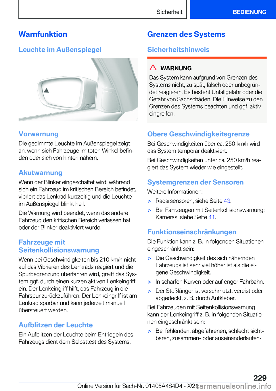 BMW 7 SERIES 2022  Betriebsanleitungen (in German) �W�a�r�n�f�u�n�k�t�i�o�n
�L�e�u�c�h�t�e��i�m��A�u�