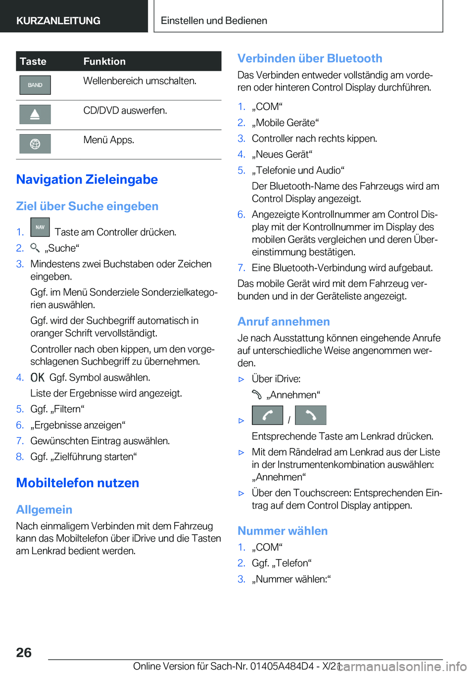 BMW 7 SERIES 2022  Betriebsanleitungen (in German) �T�a�s�t�e�F�u�n�k�t�i�o�n�W�e�l�l�e�n�b�e�r�e�i�c�h��u�m�s�c�h�a�l�t�e�n�.�C�D�/�D�V�D��a�u�s�w�e�r�f�e�n�.�M�e�n�