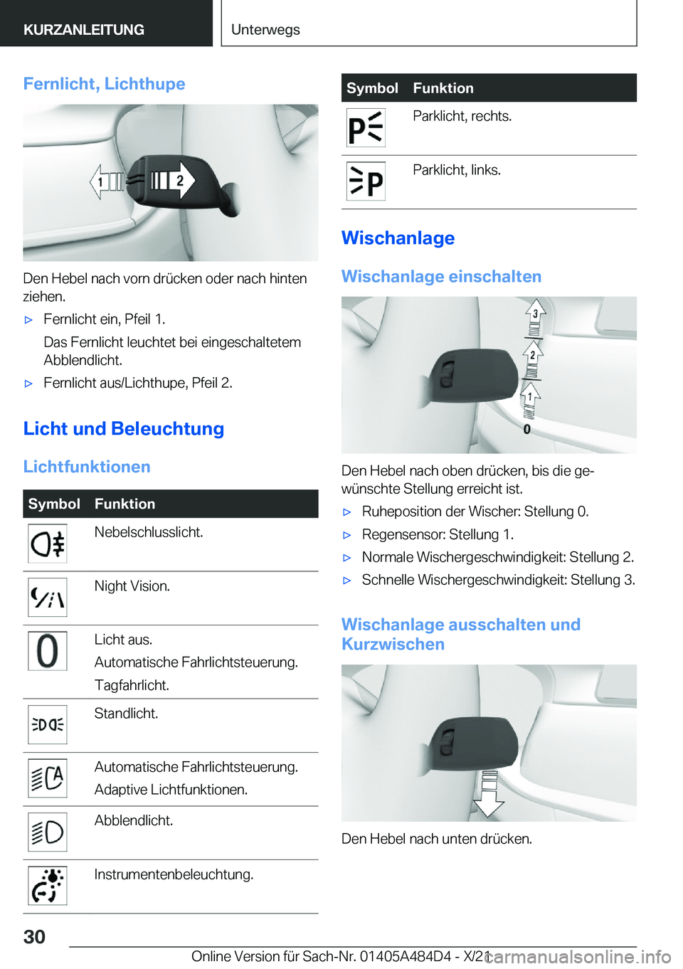 BMW 7 SERIES 2022  Betriebsanleitungen (in German) �F�e�r�n�l�i�c�h�t�,��L�i�c�h�t�h�u�p�e
�D�e�n��H�e�b�e�l��n�a�c�h��v�o�r�n��d�r�
