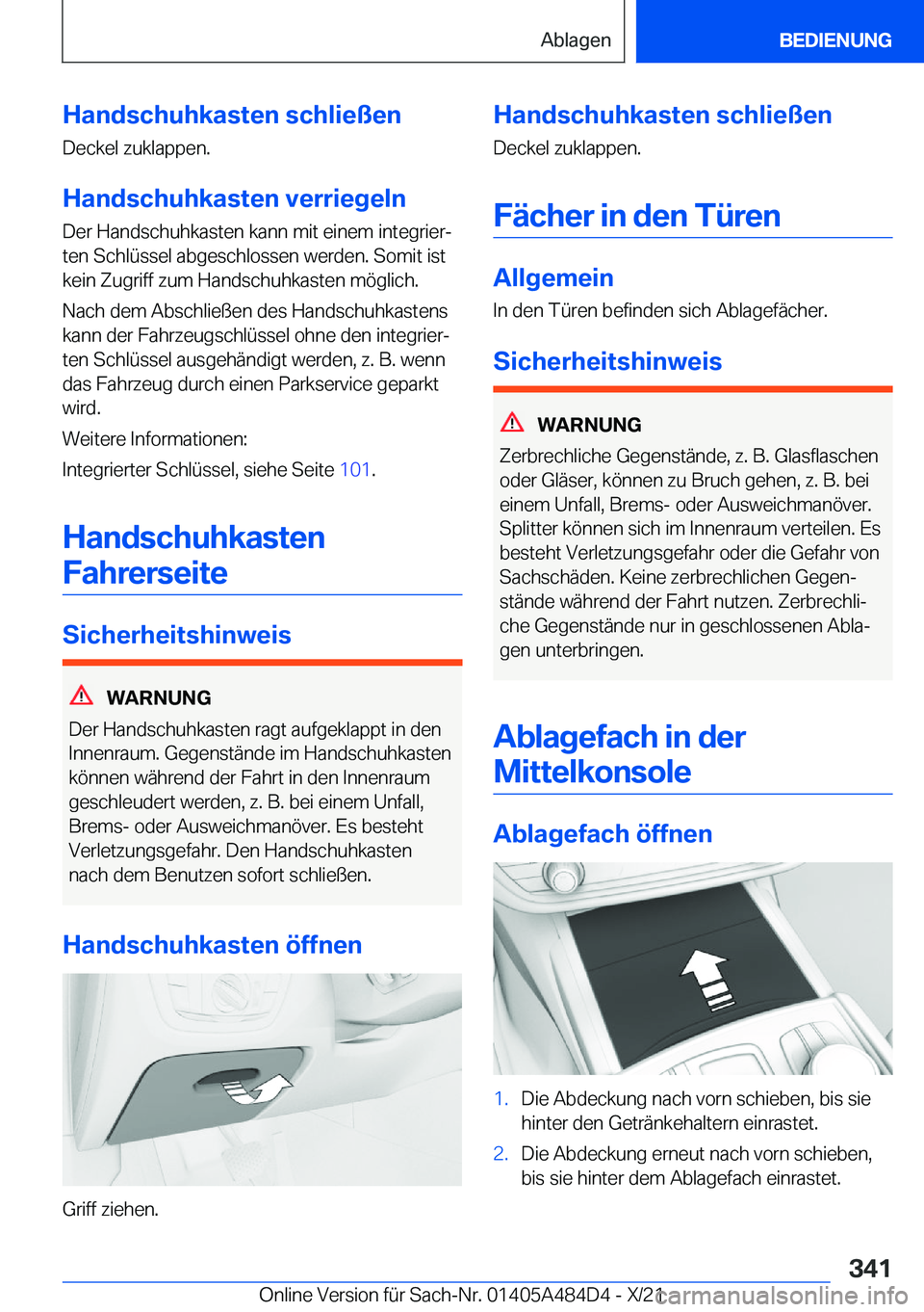 BMW 7 SERIES 2022  Betriebsanleitungen (in German) �H�a�n�d�s�c�h�u�h�k�a�s�t�e�n��s�c�h�l�i�e�