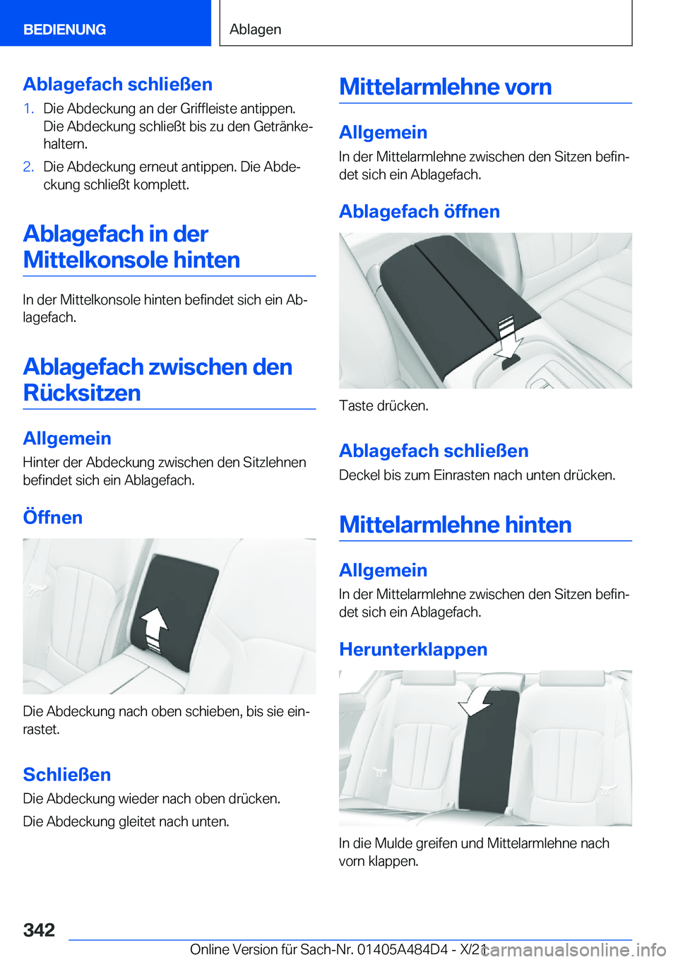 BMW 7 SERIES 2022  Betriebsanleitungen (in German) �A�b�l�a�g�e�f�a�c�h��s�c�h�l�i�e�
