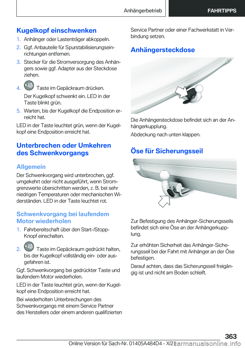 BMW 7 SERIES 2022  Betriebsanleitungen (in German) �K�u�g�e�l�k�o�p�f��e�i�n�s�c�h�w�e�n�k�e�n�1�.�A�n�h�