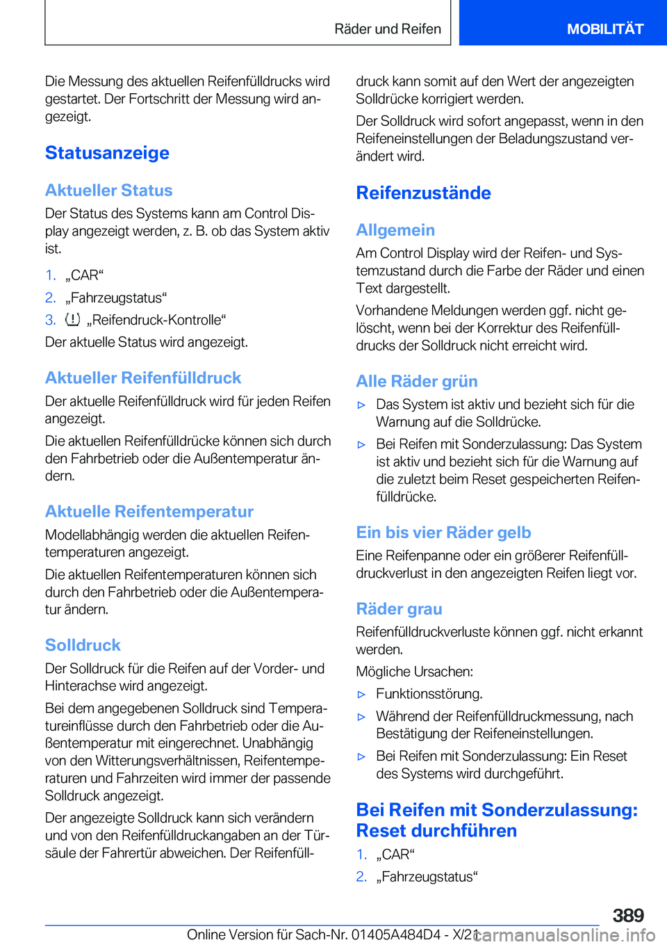 BMW 7 SERIES 2022  Betriebsanleitungen (in German) �D�i�e��M�e�s�s�u�n�g��d�e�s��a�k�t�u�e�l�l�e�n��R�e�i�f�e�n�f�