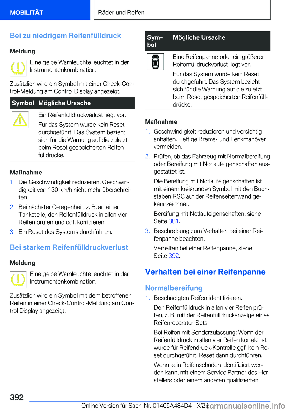 BMW 7 SERIES 2022  Betriebsanleitungen (in German) �B�e�i��z�u��n�i�e�d�r�i�g�e�m��R�e�i�f�e�n�f�