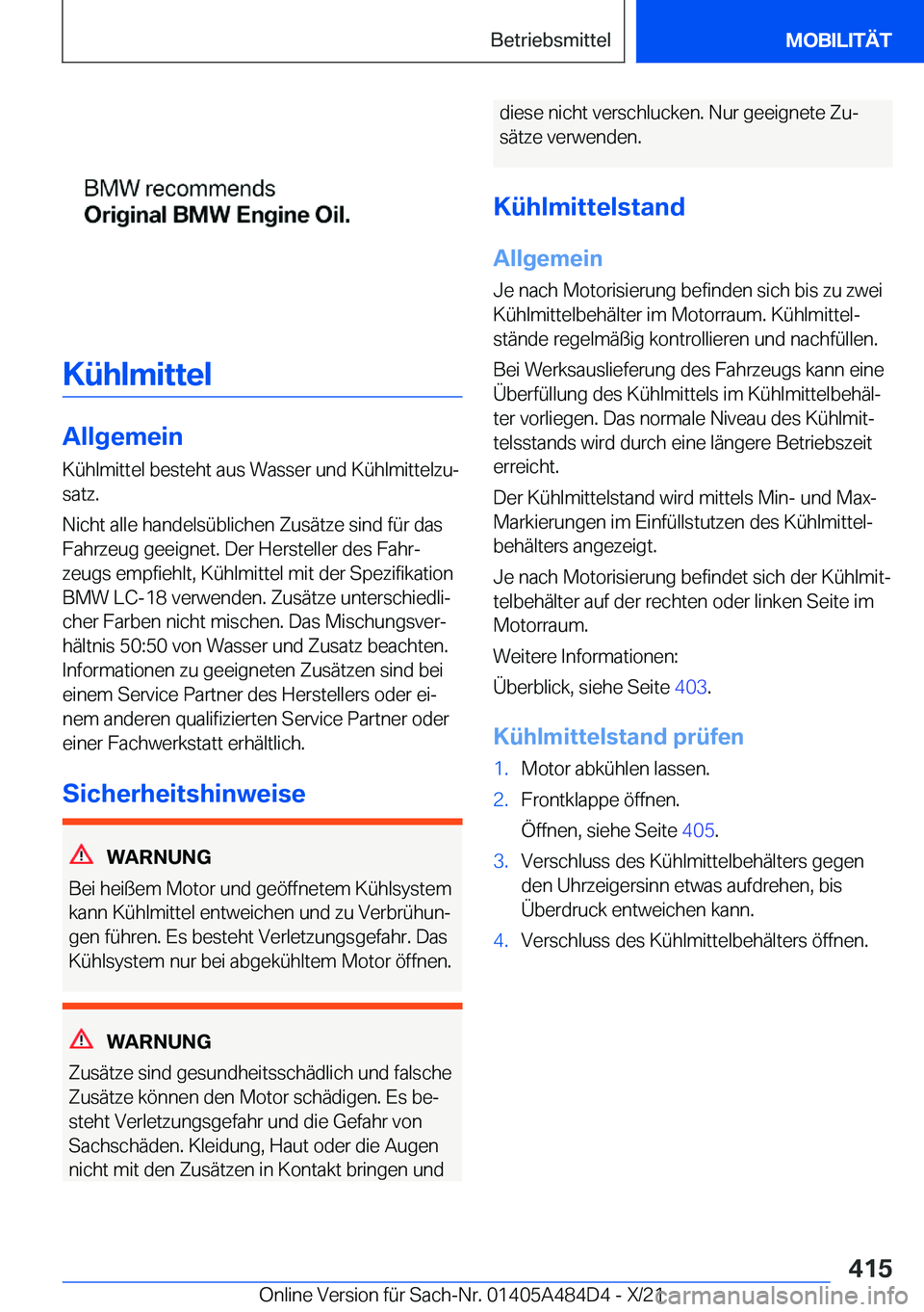 BMW 7 SERIES 2022  Betriebsanleitungen (in German) �K�