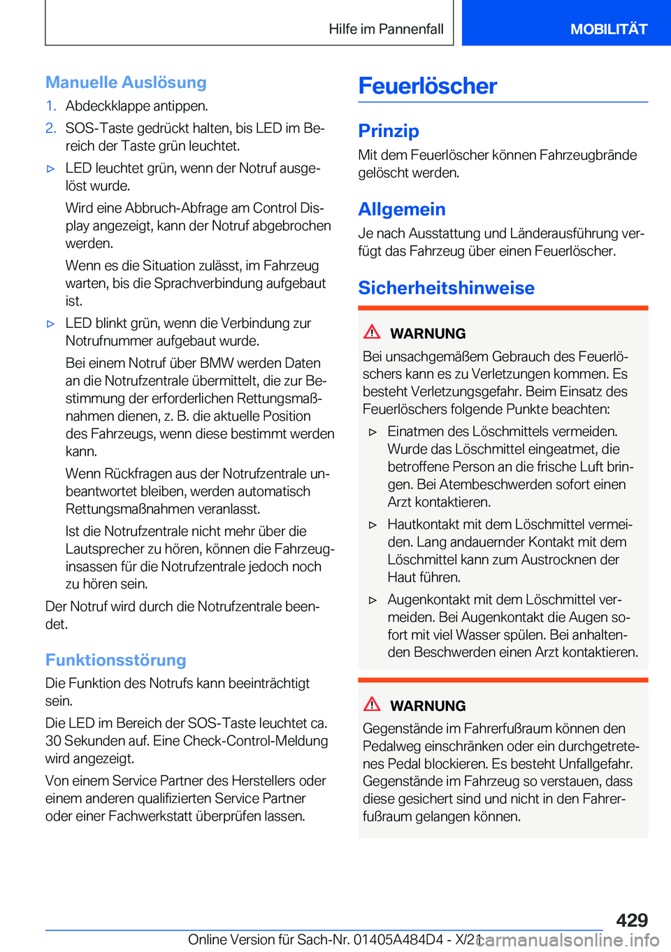 BMW 7 SERIES 2022  Betriebsanleitungen (in German) �M�a�n�u�e�l�l�e��A�u�s�l�