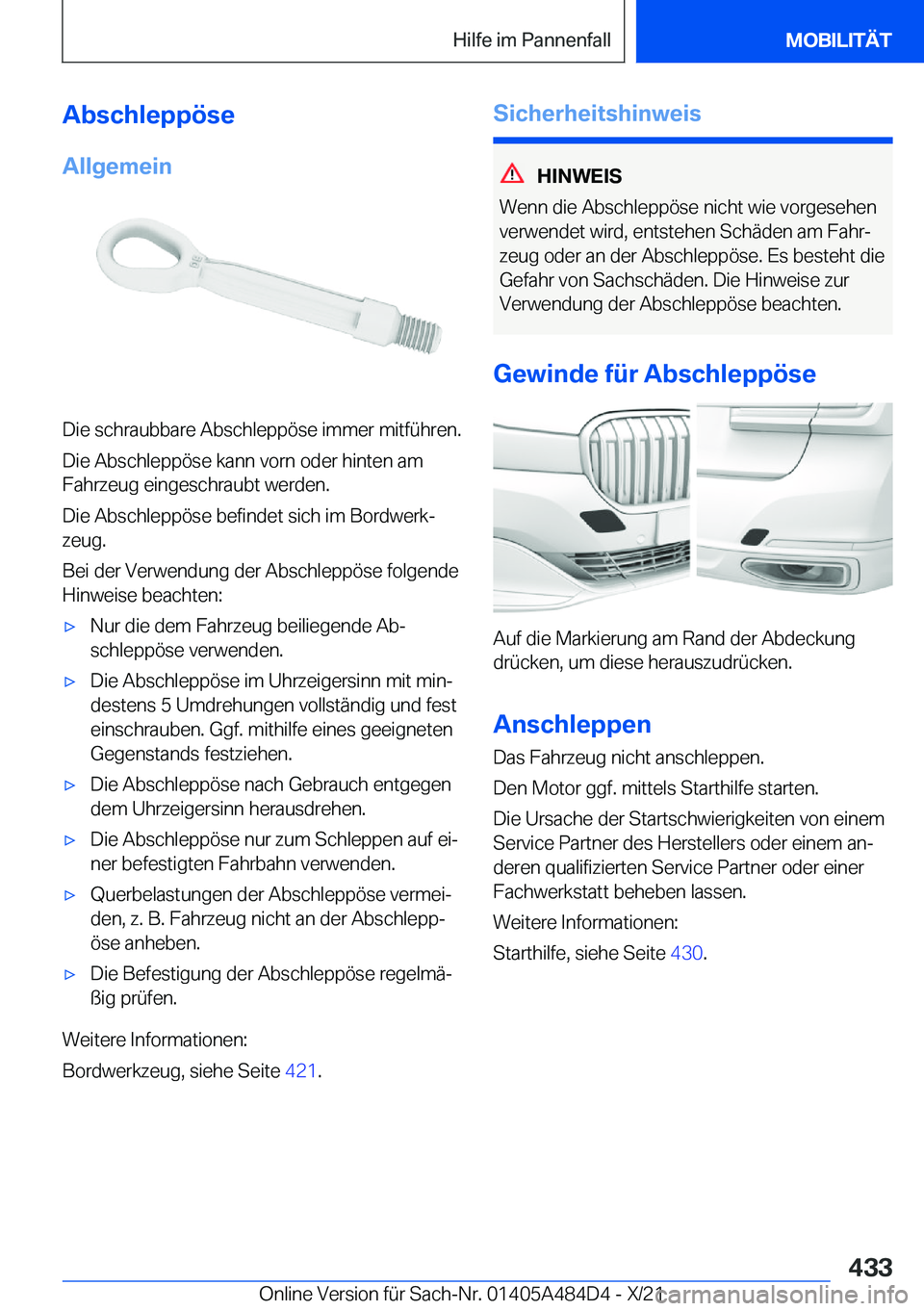 BMW 7 SERIES 2022  Betriebsanleitungen (in German) �A�b�s�c�h�l�e�p�p�