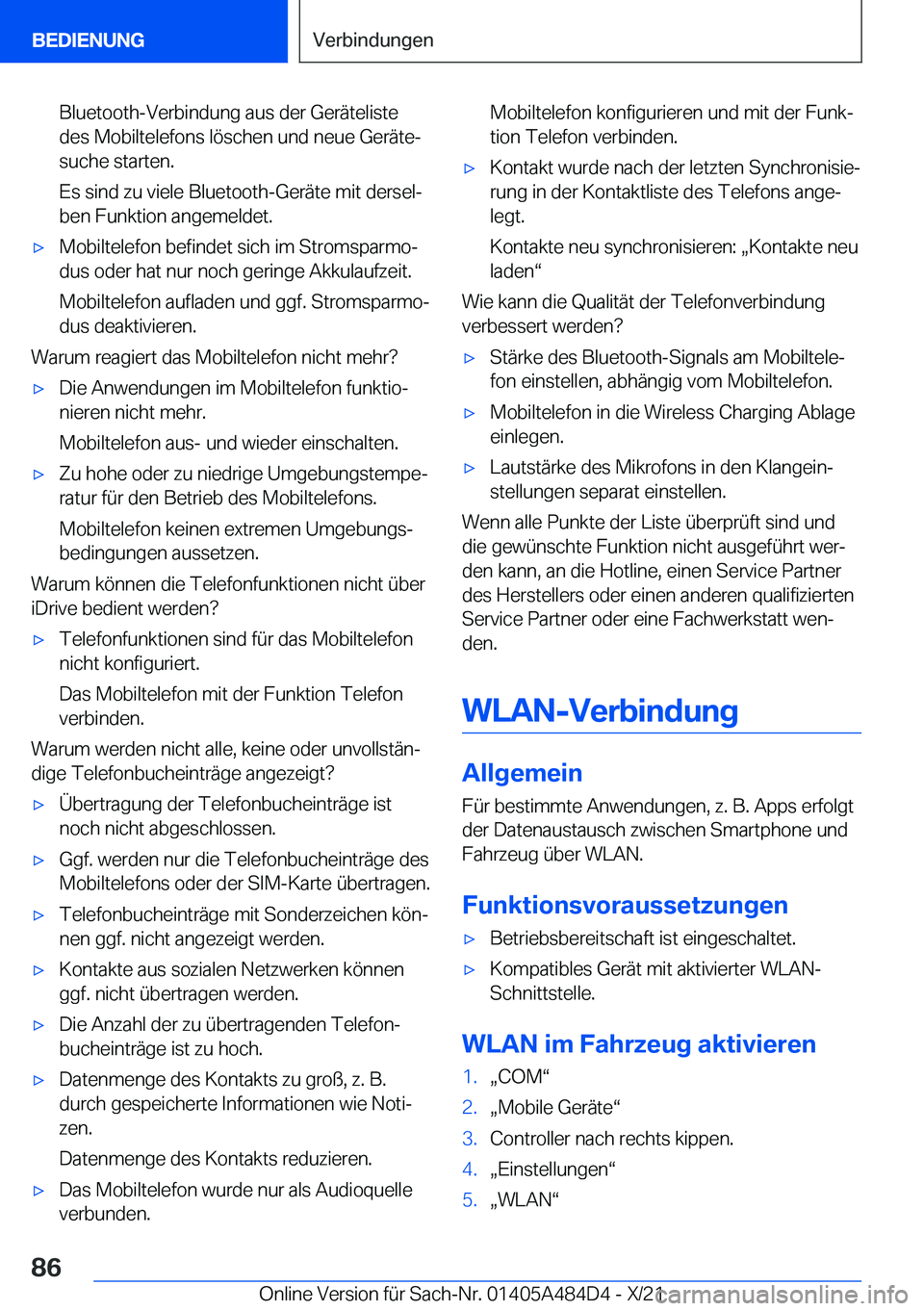 BMW 7 SERIES 2022  Betriebsanleitungen (in German) �B�l�u�e�t�o�o�t�h�-�V�e�r�b�i�n�d�u�n�g��a�u�s��d�e�r��G�e�r�