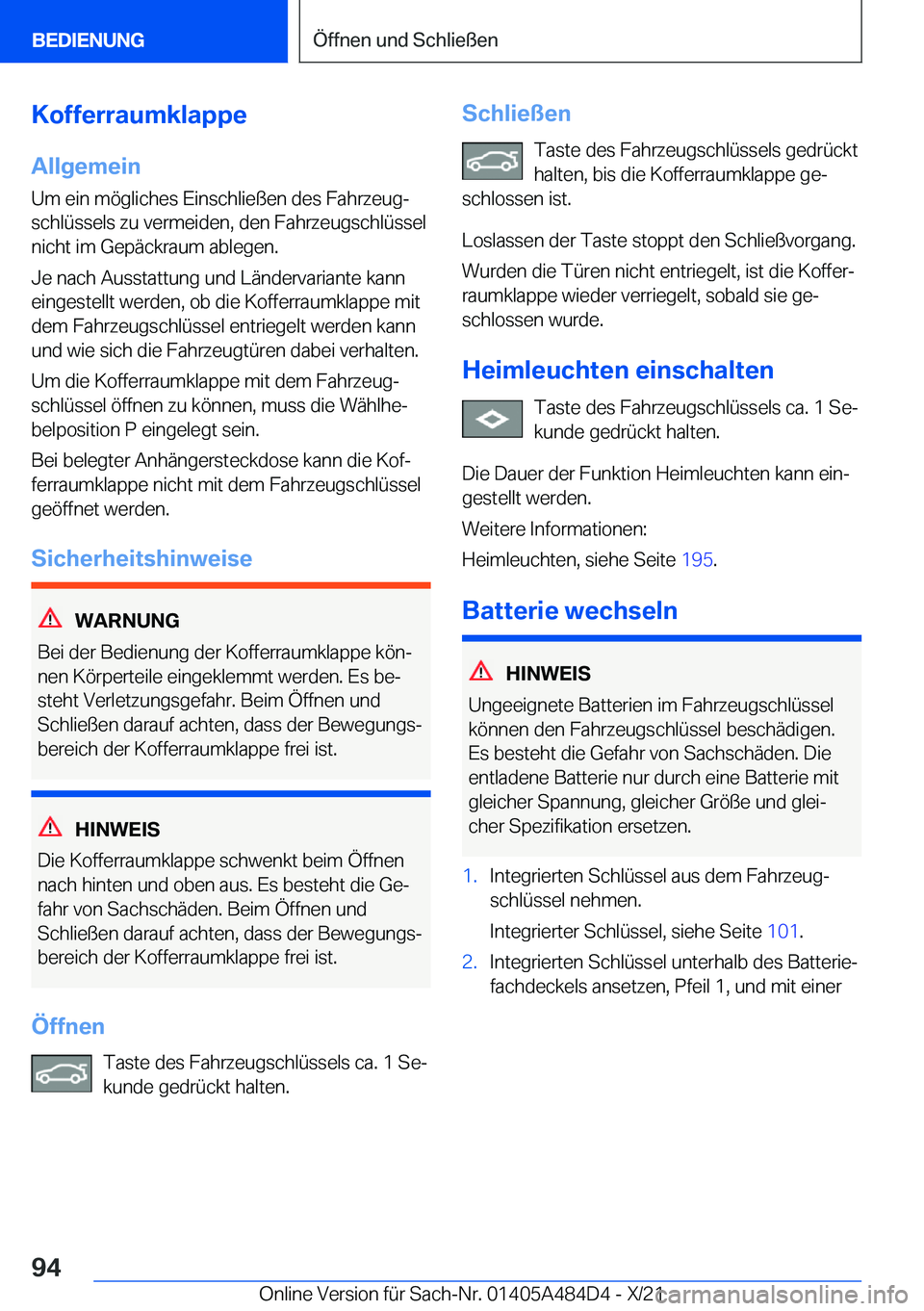 BMW 7 SERIES 2022  Betriebsanleitungen (in German) �K�o�f�f�e�r�r�a�u�m�k�l�a�p�p�e�A�l�l�g�e�m�e�i�n�U�m��e�i�n��m�