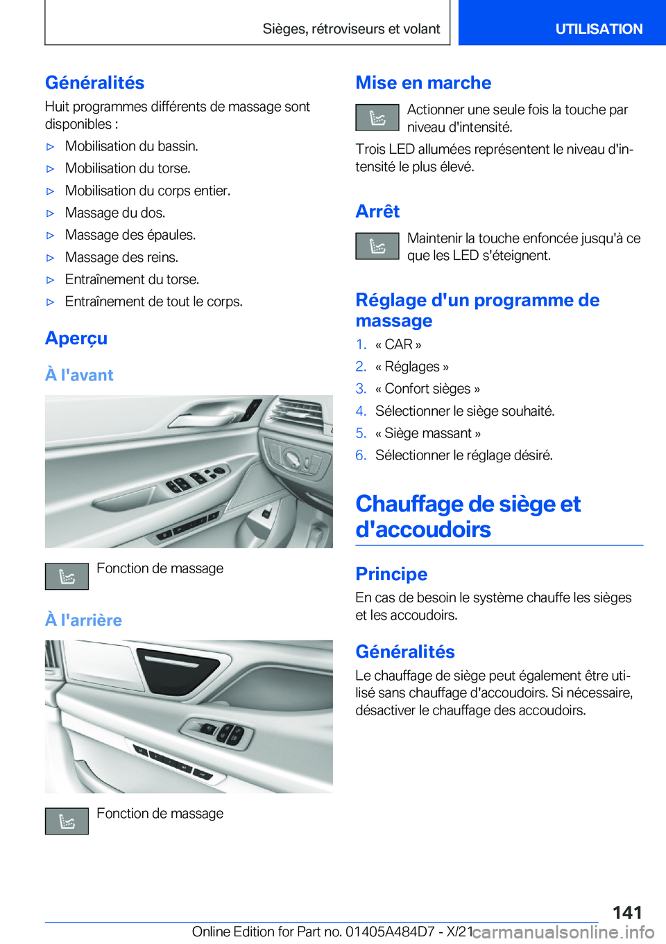 BMW 7 SERIES 2022  Notices Demploi (in French) �G�é�n�é�r�a�l�i�t�é�s�H�u�i�t��p�r�o�g�r�a�m�m�e�s��d�i�f�f�é�r�e�n�t�s��d�e��m�a�s�s�a�g�e��s�o�n�t
�d�i�s�p�o�n�i�b�l�e�s��:'x�M�o�b�i�l�i�s�a�t�i�o�n��d�u��b�a�s�s�i�n�.'x�M�o�