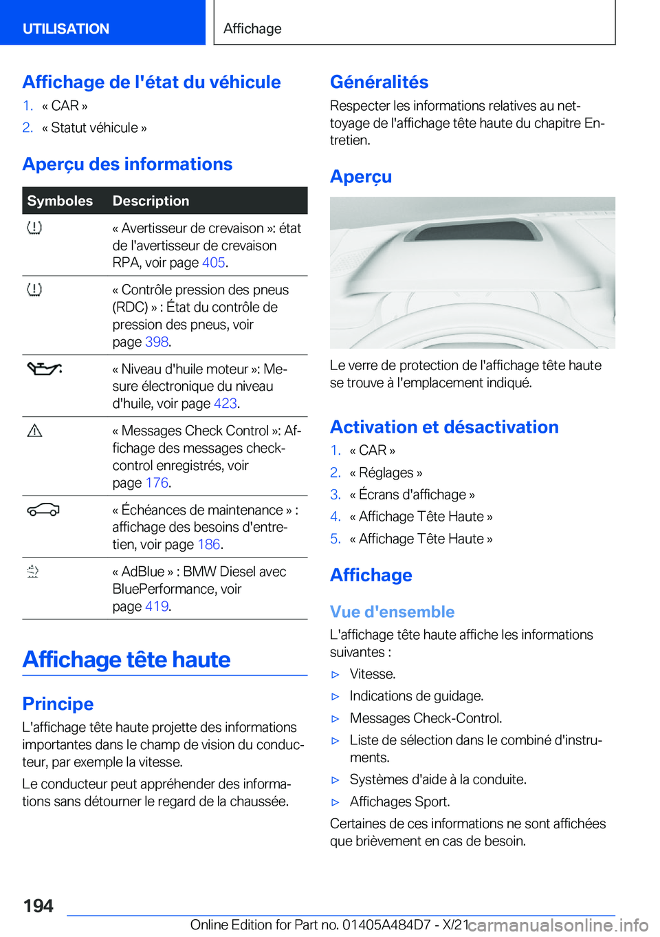 BMW 7 SERIES 2022  Notices Demploi (in French) �A�f�f�i�c�h�a�g�e��d�e��l�'�é�t�a�t��d�u��v�é�h�i�c�u�l�e�1�.�k��C�A�R��{�2�.�k��S�t�a�t�u�t��v�é�h�i�c�u�l�e��{
�A�p�e�r�ç�u��d�e�s��i�n�f�o�r�m�a�t�i�o�n�s
�S�y�m�b�o�l�e�s�D�e�s