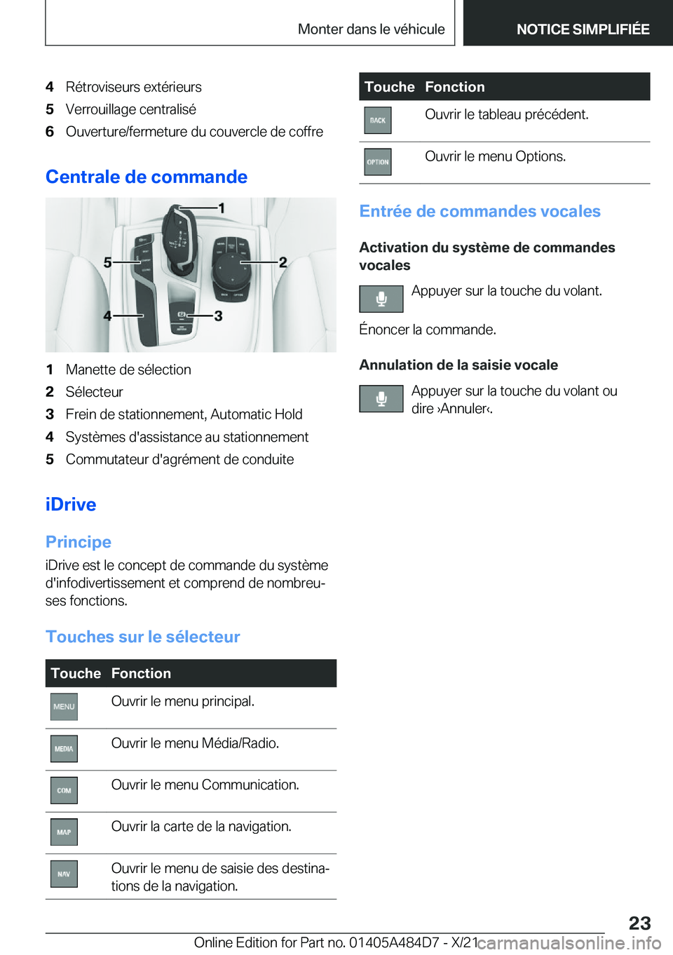 BMW 7 SERIES 2022  Notices Demploi (in French) �4�R�é�t�r�o�v�i�s�e�u�r�s��e�x�t�é�r�i�e�u�r�s�5�V�e�r�r�o�u�i�l�l�a�g�e��c�e�n�t�r�a�l�i�s�é�6�O�u�v�e�r�t�u�r�e�/�f�e�r�m�e�t�u�r�e��d�u��c�o�u�v�e�r�c�l�e��d�e��c�o�f�f�r�e
�C�e�n�t�r�a�l