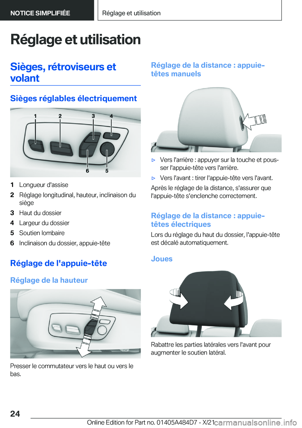 BMW 7 SERIES 2022  Notices Demploi (in French) �R�é�g�l�a�g�e��e�t��u�t�i�l�i�s�a�t�i�o�n�S�i�è�g�e�s�,��r�é�t�r�o�v�i�s�e�u�r�s��e�t�v�o�l�a�n�t
�S�i�è�g�e�s��r�é�g�l�a�b�l�e�s��é�l�e�c�t�r�i�q�u�e�m�e�n�t
�1�L�o�n�g�u�e�u�r��d�'