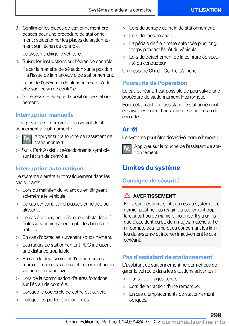 BMW 7 SERIES 2022  Notices Demploi (in French) �3�.�C�o�n�f�i�r�m�e�r��l�e�s��p�l�a�c�e�s��d�e��s�t�a�t�i�o�n�n�e�m�e�n�t��p�r�oj�p�o�s�é�e�s��p�o�u�r��u�n�e��p�r�o�c�é�d�u�r�e��d�e��s�t�a�t�i�o�n�n�ej�m�e�n�t��:��s�é�l�e�c�t�i�o�