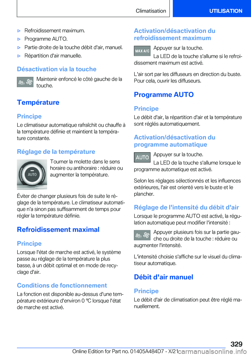 BMW 7 SERIES 2022  Notices Demploi (in French) 'x�R�e�f�r�o�i�d�i�s�s�e�m�e�n�t��m�a�x�i�m�u�m�.'x�P�r�o�g�r�a�m�m�e��A�U�T�O�.'x�P�a�r�t�i�e��d�r�o�i�t�e��d�e��l�a��t�o�u�c�h�e��d�é�b�i�t��d�'�a�i�r�,��m�a�n�u�e�l�.'