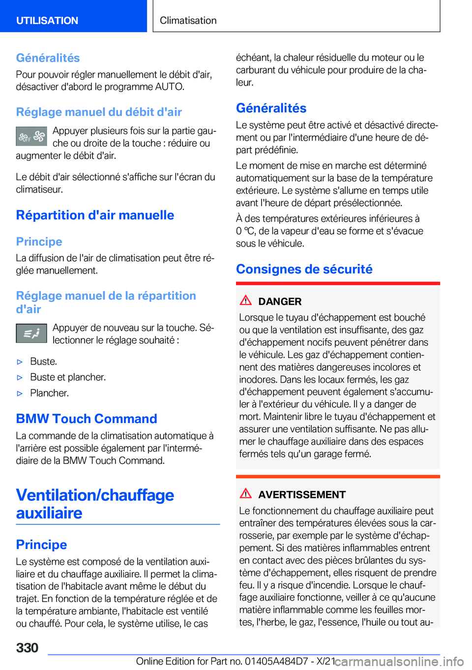 BMW 7 SERIES 2022  Notices Demploi (in French) �G�é�n�é�r�a�l�i�t�é�s
�P�o�u�r��p�o�u�v�o�i�r��r�é�g�l�e�r��m�a�n�u�e�l�l�e�m�e�n�t��l�e��d�é�b�i�t��d�'�a�i�r�, �d�é�s�a�c�t�i�v�e�r��d�'�a�b�o�r�d��l�e��p�r�o�g�r�a�m�m�e��A