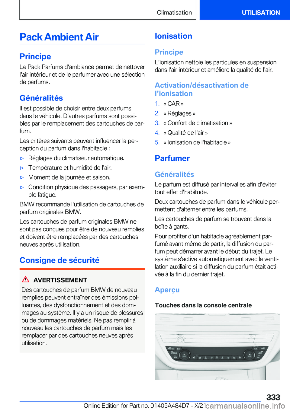 BMW 7 SERIES 2022  Notices Demploi (in French) �P�a�c�k��A�m�b�i�e�n�t��A�i�r
�P�r�i�n�c�i�p�e
�L�e��P�a�c�k��P�a�r�f�u�m�s��d�'�a�m�b�i�a�n�c�e��p�e�r�m�e�t��d�e��n�e�t�t�o�y�e�r
�l�'�a�i�r��i�n�t�é�r�i�e�u�r��e�t��d�e��l�e�