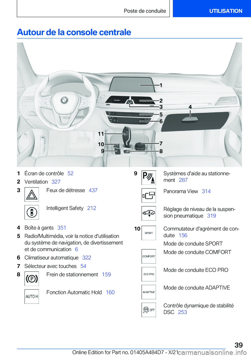 BMW 7 SERIES 2022  Notices Demploi (in French) �A�u�t�o�u�r��d�e��l�a��c�o�n�s�o�l�e��c�e�n�t�r�a�l�e�1�É�c�r�a�n��d�e��c�o�n�t�r�