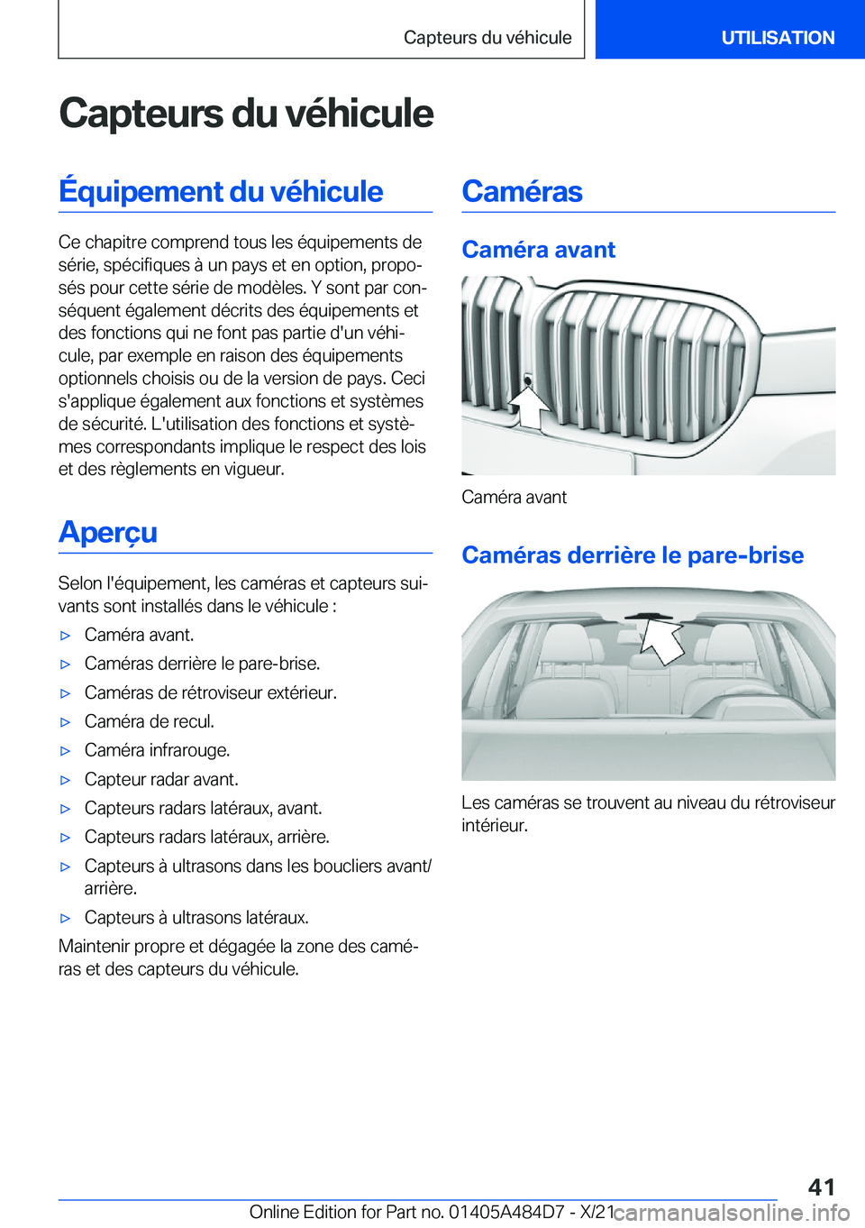 BMW 7 SERIES 2022  Notices Demploi (in French) �C�a�p�t�e�u�r�s��d�u��v�é�h�i�c�u�l�e�