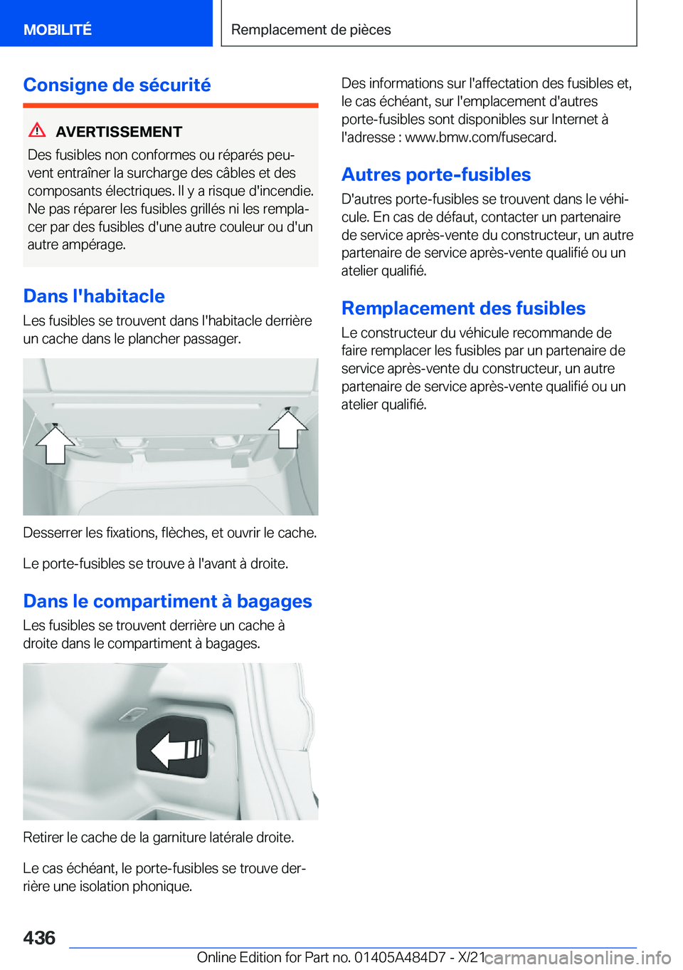 BMW 7 SERIES 2022  Notices Demploi (in French) �C�o�n�s�i�g�n�e��d�e��s�é�c�u�r�i�t�é
�A�V�E�R�T�I�S�S�E�M�E�N�T
�D�e�s��f�u�s�i�b�l�e�s��n�o�n��c�o�n�f�o�r�m�e�s��o�u��r�é�p�a�r�é�s��p�e�uj �v�e�n�t��e�n�t�r�a�