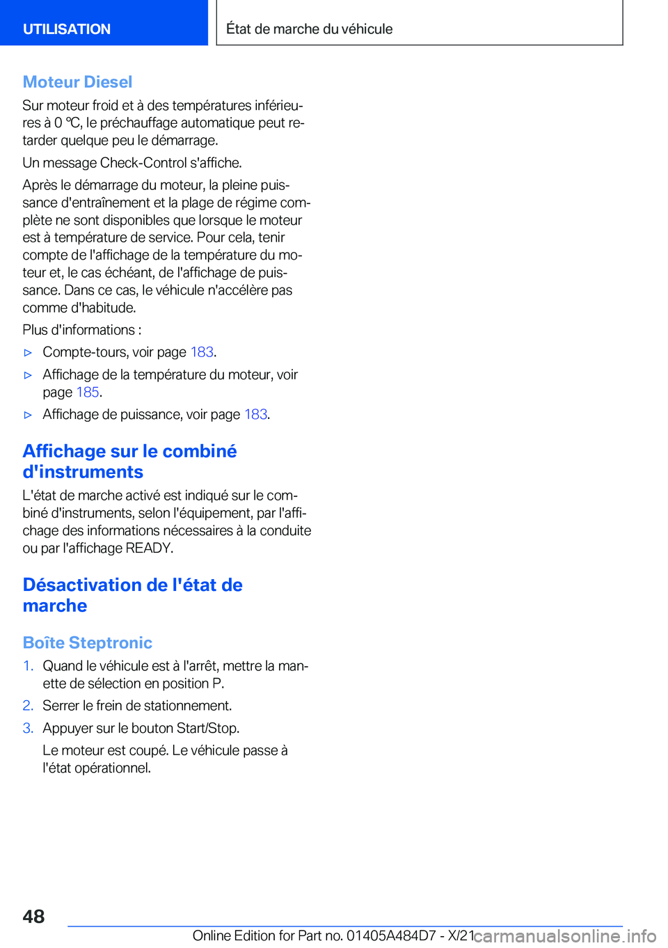 BMW 7 SERIES 2022  Notices Demploi (in French) �M�o�t�e�u�r��D�i�e�s�e�l
�S�u�r��m�o�t�e�u�r��f�r�o�i�d��e�t��