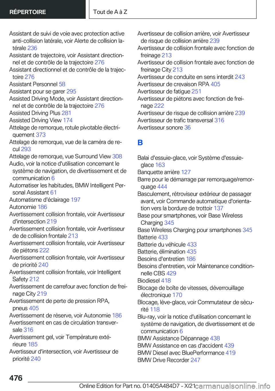 BMW 7 SERIES 2022  Notices Demploi (in French) �A�s�s�i�s�t�a�n�t��d�e��s�u�i�v�i��d�e��v�o�i�e��a�v�e�c��p�r�o�t�e�c�t�i�o�n��a�c�t�i�v�e�a�n�t�i�-�c�o�l�l�i�s�i�o�n��l�a�t�é�r�a�l�e�,��v�o�i�r��A�l�e�r�t�e��d�e��c�o�l�l�i�s�i�o�n��
