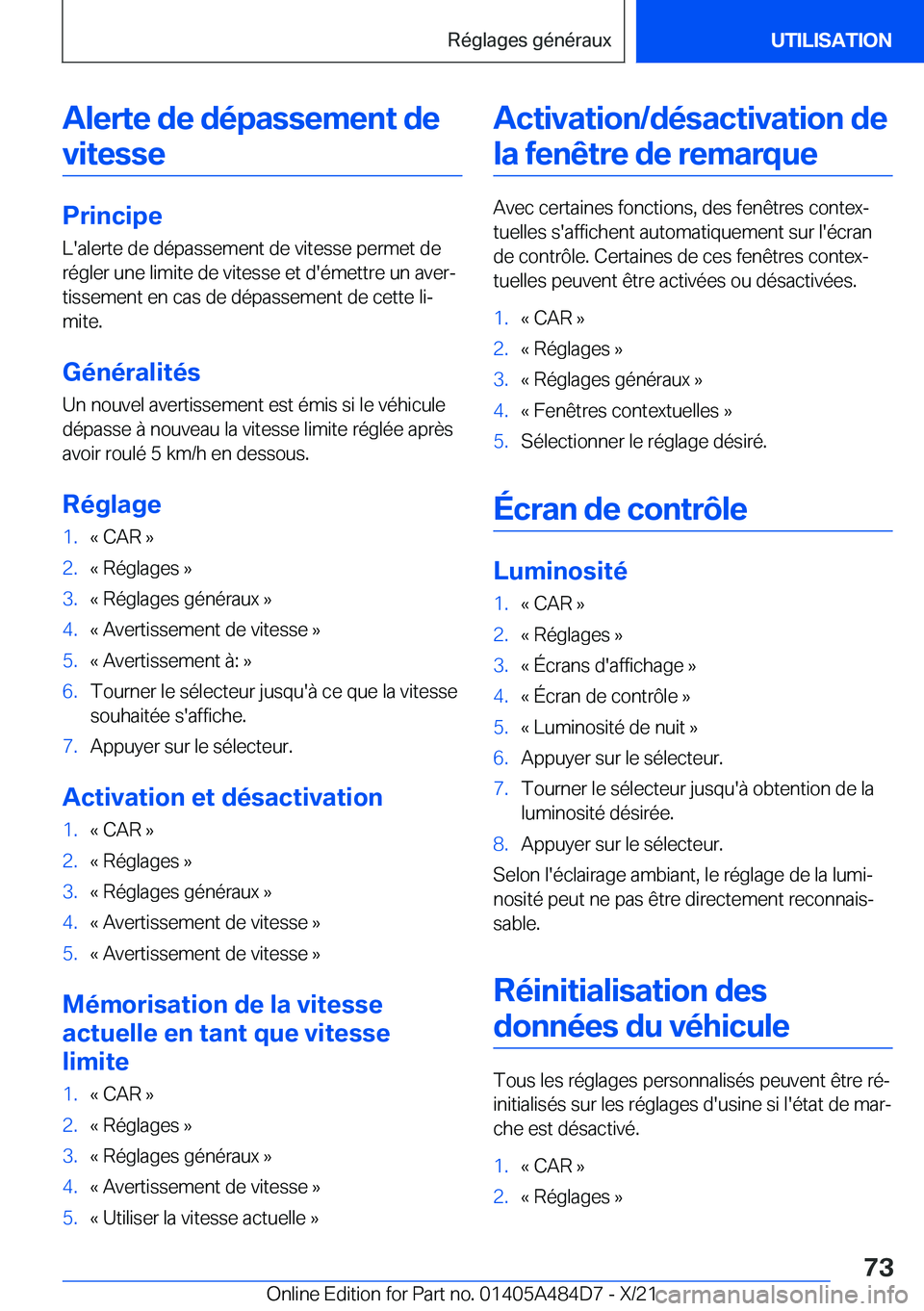 BMW 7 SERIES 2022  Notices Demploi (in French) �A�l�e�r�t�e��d�e��d�é�p�a�s�s�e�m�e�n�t��d�e�v�i�t�e�s�s�e
�P�r�i�n�c�i�p�e �L�'�a�l�e�r�t�e��d�e��d�é�p�a�s�s�e�m�e�n�t��d�e��v�i�t�e�s�s�e��p�e�r�m�e�t��d�e�r�é�g�l�e�r��u�n�e��l�