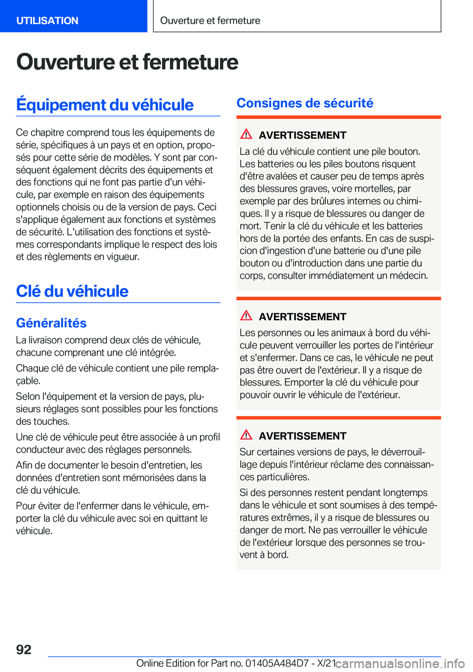 BMW 7 SERIES 2022  Notices Demploi (in French) �O�u�v�e�r�t�u�r�e��e�t��f�e�r�m�e�t�u�r�e�
