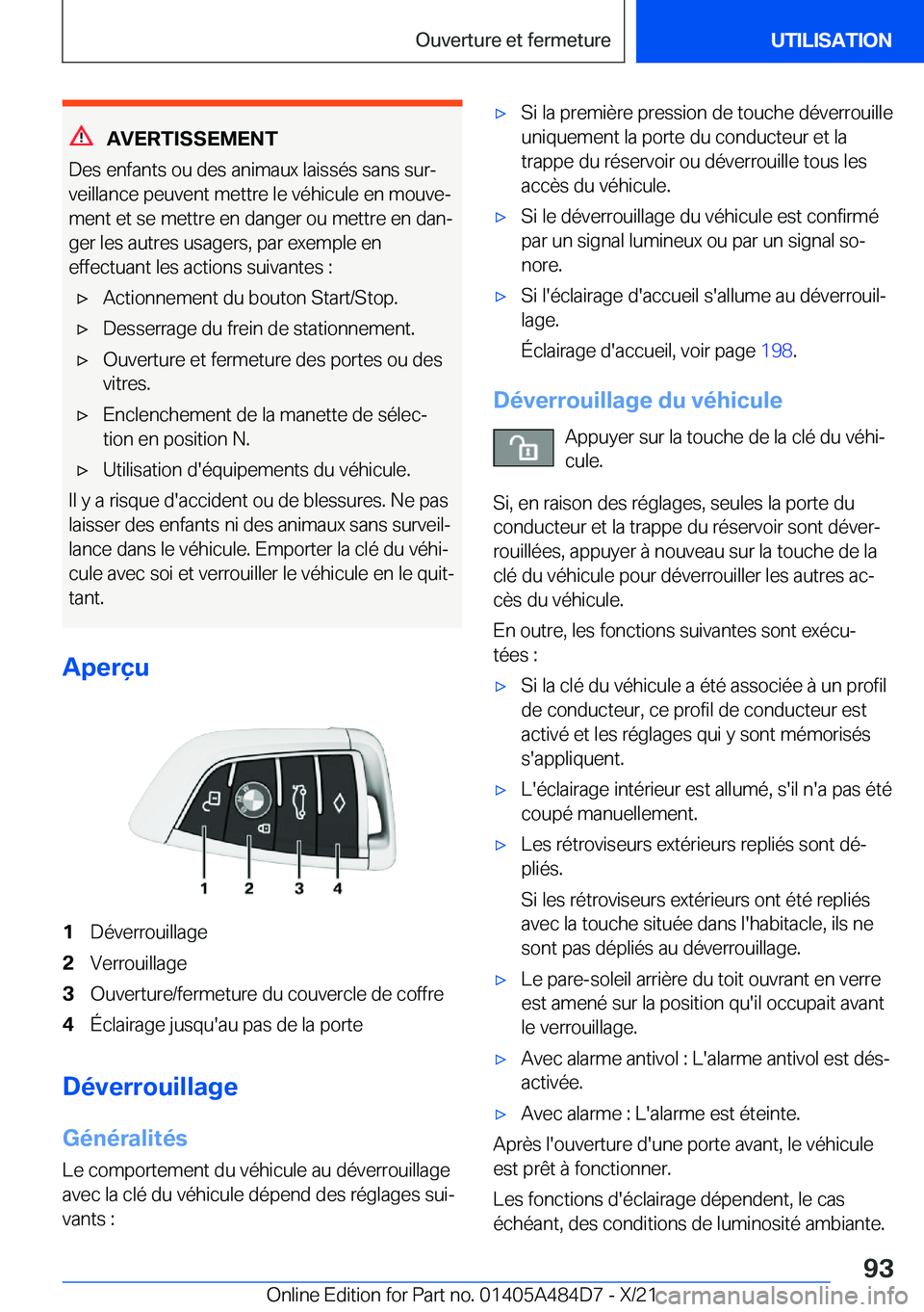 BMW 7 SERIES 2022  Notices Demploi (in French) �A�V�E�R�T�I�S�S�E�M�E�N�T
�D�e�s��e�n�f�a�n�t�s��o�u��d�e�s��a�n�i�m�a�u�x��l�a�i�s�s�é�s��s�a�n�s��s�u�rj
�v�e�i�l�l�a�n�c�e��p�e�u�v�e�n�t��m�e�t�t�r�e��l�e��v�é�h�i�c�u�l�e��e�n��m