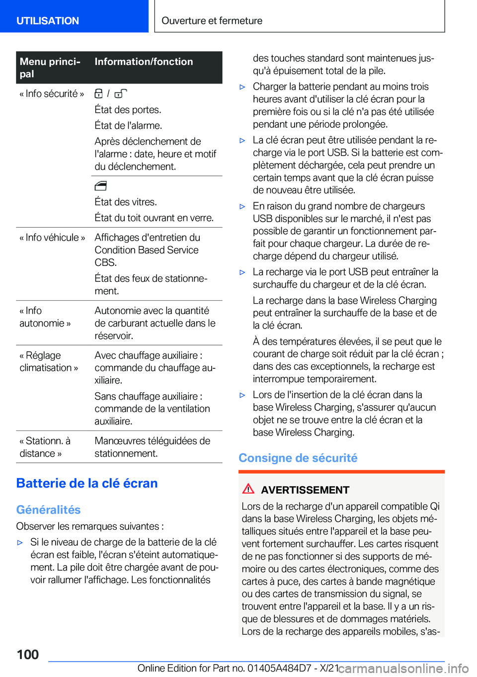 BMW 7 SERIES 2022  Notices Demploi (in French) �M�e�n�u��p�r�i�n�c�ij
�p�a�l�I�n�f�o�r�m�a�t�i�o�n�/�f�o�n�c�t�i�o�n�k��I�n�f�o��s�é�c�u�r�i�t�é��{���/���
�É�t�a�t��d�e�s��p�o�r�t�e�s�.
�É�t�a�t��d�e��l�'�a�l�a�r�m�e�.
�A�p�r