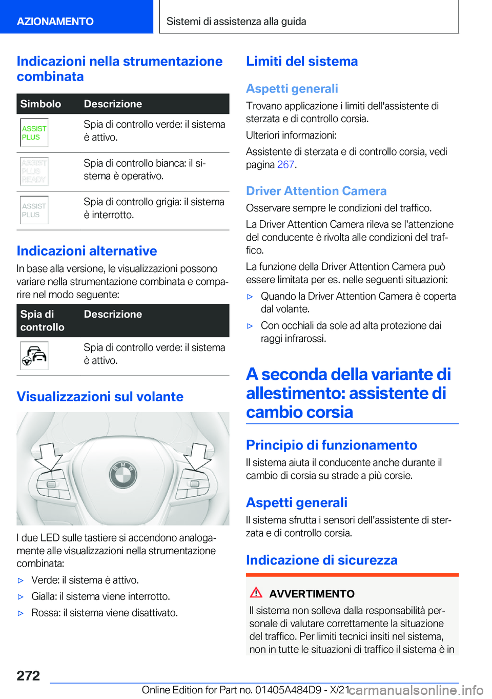 BMW 7 SERIES 2022  Libretti Di Uso E manutenzione (in Italian) �I�n�d�i�c�a�z�i�o�n�i��n�e�l�l�a��s�t�r�u�m�e�n�t�a�z�i�o�n�e
�c�o�m�b�i�n�a�t�a�S�i�m�b�o�l�o�D�e�s�c�r�i�z�i�o�n�e�S�p�i�a��d�i��c�o�n�t�r�o�l�l�o��v�e�r�d�e�:��i�l��s�i�s�t�e�m�a
�è��a�t�