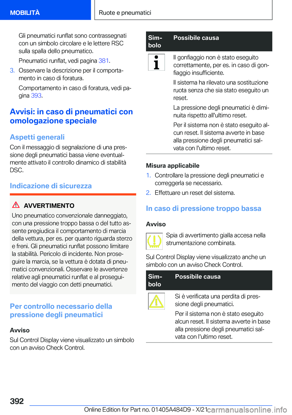 BMW 7 SERIES 2022  Libretti Di Uso E manutenzione (in Italian) �G�l�i��p�n�e�u�m�a�t�i�c�i��r�u�n�f�l�a�t��s�o�n�o��c�o�n�t�r�a�s�s�e�g�n�a�t�i
�c�o�n��u�n��s�i�m�b�o�l�o��c�i�r�c�o�l�a�r�e��e��l�e��l�e�t�t�e�r�e��R�S�C
�s�u�l�l�a��s�p�a�l�l�a��d�e�l