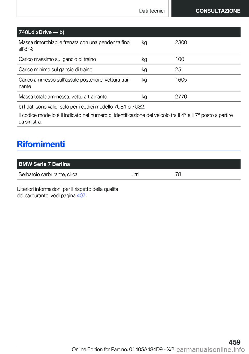 BMW 7 SERIES 2022  Libretti Di Uso E manutenzione (in Italian) �7�4�0�L�d��x�D�r�i�v�e�n��b�
�M�a�s�s�a��r�i�m�o�r�c�h�i�a�b�i�l�e��f�r�e�n�a�t�a��c�o�n��u�n�a��p�e�n�d�e�n�z�a��f�i�n�o�a�l�l�'�8��%�k�g�2�3�0�0�C�a�r�i�c�o��m�a�s�s�i�m�o��s�u�l�
