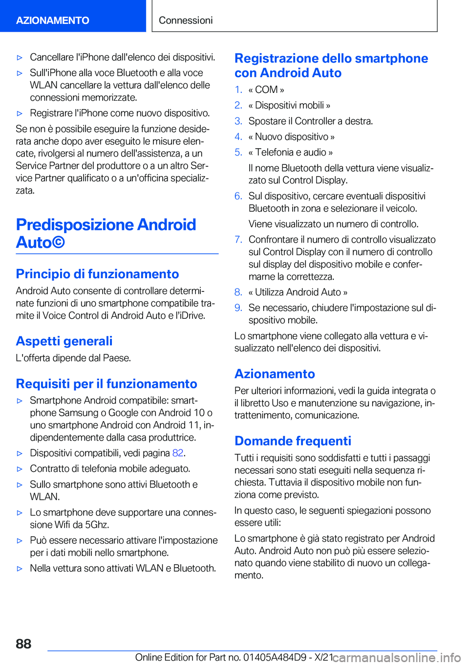 BMW 7 SERIES 2022  Libretti Di Uso E manutenzione (in Italian) 'x�C�a�n�c�e�l�l�a�r�e��l�'�i�P�h�o�n�e��d�a�l�l�'�e�l�e�n�c�o��d�e�i��d�i�s�p�o�s�i�t�i�v�i�.'x�S�u�l�l�'�i�P�h�o�n�e��a�l�l�a��v�o�c�e��B�l�u�e�t�o�o�t�h��e��a�l�l�a��v