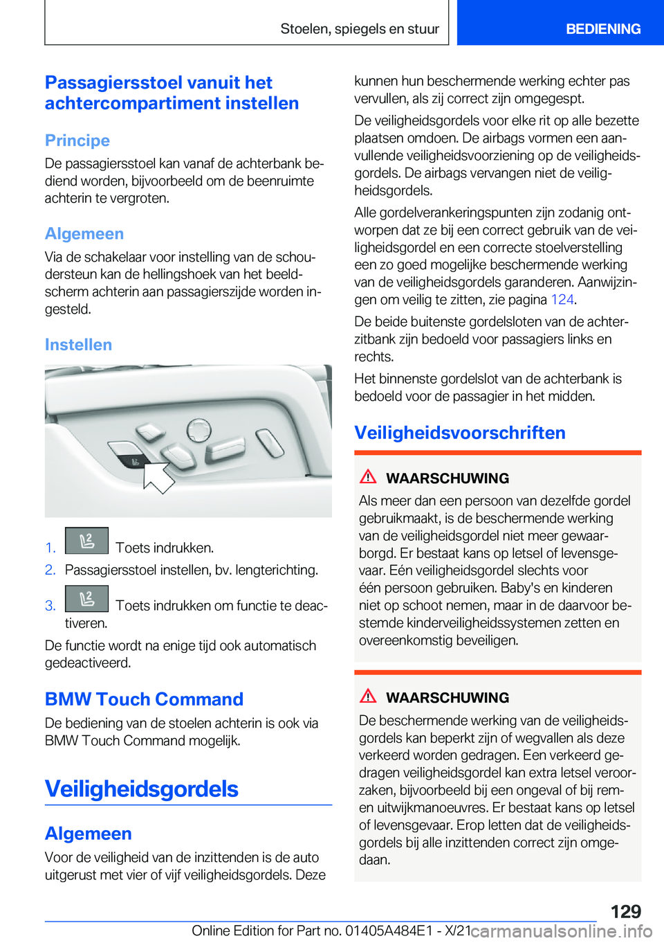 BMW 7 SERIES 2022  Instructieboekjes (in Dutch) �P�a�s�s�a�g�i�e�r�s�s�t�o�e�l��v�a�n�u�i�t��h�e�t
�a�c�h�t�e�r�c�o�m�p�a�r�t�i�m�e�n�t��i�n�s�t�e�l�l�e�n
�P�r�i�n�c�i�p�e �D�e��p�a�s�s�a�g�i�e�r�s�s�t�o�e�l��k�a�n��v�a�n�a�f��d�e��a�c�h�t�