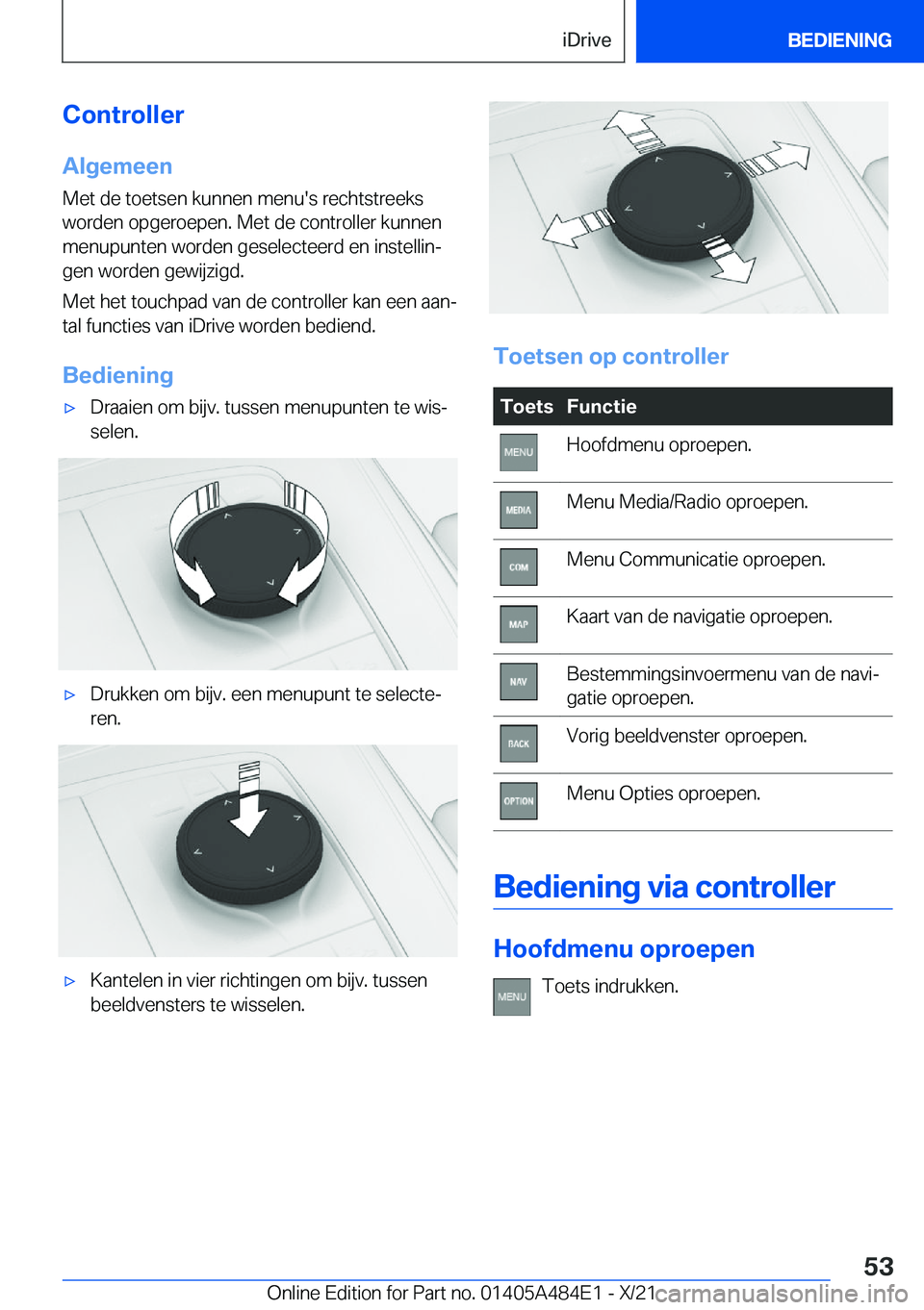 BMW 7 SERIES 2022  Instructieboekjes (in Dutch) �C�o�n�t�r�o�l�l�e�r�A�l�g�e�m�e�e�n
�M�e�t��d�e��t�o�e�t�s�e�n��k�u�n�n�e�n��m�e�n�u�'�s��r�e�c�h�t�s�t�r�e�e�k�s
�w�o�r�d�e�n��o�p�g�e�r�o�e�p�e�n�.��M�e�t��d�e��c�o�n�t�r�o�l�l�e�r��k